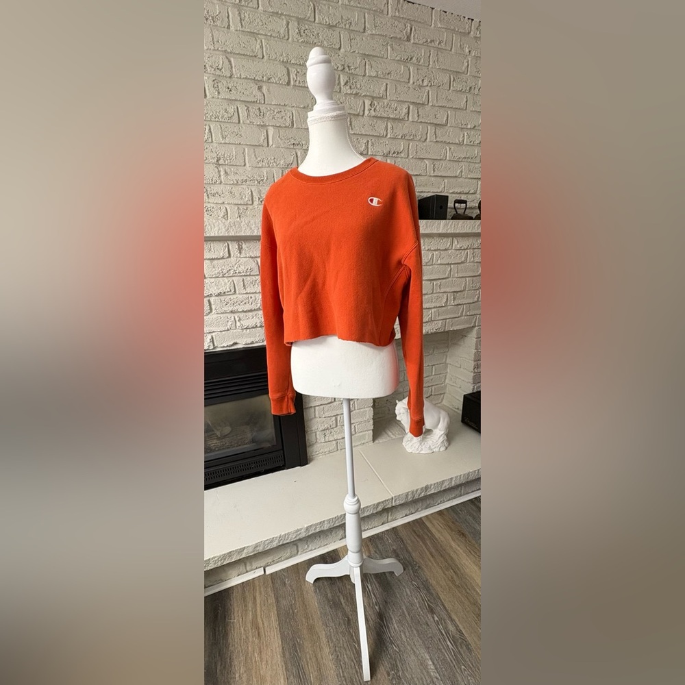 Champion Reverse Weave Orange Cropped Crewneck Sweatshirt Size Large L